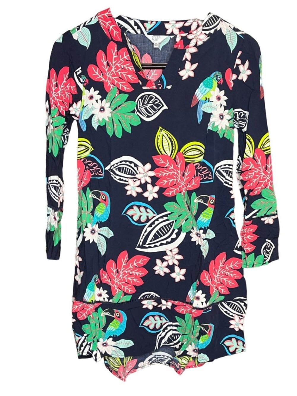 Crown & Ivy Petite Womens Floral Tunic Top Long Sleeve Boho Colorful Resort